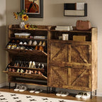 Wodeer Shoe Storage Cabinet with 2 Flip Drawers, Narrow Wood Shoe Cabinet Storage for Entryway with Metal Legs & Hooks, Adjustable Shelves, Freestanding Shoe Rack Organizer for Foyer, Hallway, Brown - Image 4