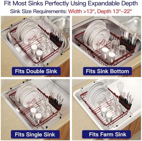 MAJALiS Red Expandable Dish Drying Rack Over Sink with Extra Drying Mat - Image 4