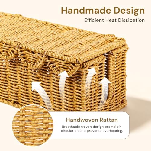 2Pcs Scalloped Edge Cable Management Box, Handmade Rattan Cord Organizer - Image 4
