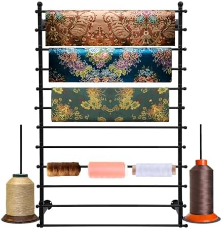 Ribbon Storage Organizer, Wall Mounted Ribbon Organizer, 12-Tier Metal Gift Wrapping Paper Rack, Spool Tie Scarf Hijab Belt Towel Hanger, for Home, Craft Room, Flower Shop, Black, 31.5in Wide by juckeyroot