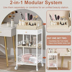Makeup Organizer Cart, Removable Display Case, White and Natural - Image 2