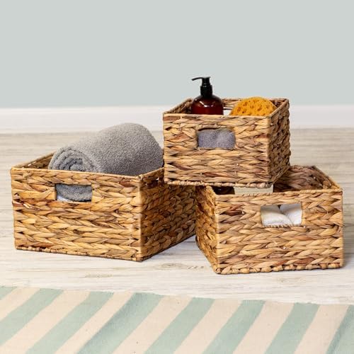 Honey-Can-Do Banana Leaf Storage Baskets, Water Hyacinth Woven Basket, Decorative Baskets-Shelves, Basket-Gifts, Closet, Pantry & Home Organization, Set of 3, Multi-Size, 9" Lx9" Wx6" H (Pack of 3) - Image 2