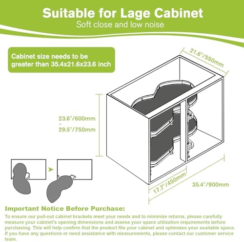 Blind Corner Cabinet Pull Out Organizer, Soft Close Swing Left Pull Out Cabinet Organizer 36inch, Corner Cabinet Lazy Susan for Corner Cabinet Blind Shelf, 2 Tiers Tray, Adjustable Height - Image 2