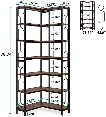 Tribesigns Corner Shelf, 7-Tier Industrial Corner Bookshelf and Bookcase - Image 2