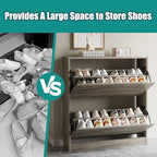 Xixini Shoe Storage Cabinet for Entryway with 2 Flip Drawers, Sturdy Wood Hidden Shoe Storage, Freestanding Narrow Slim Shoe Organizer for Front Door Entrance, Living Room, Hallway, Bedroom, Grey - Image 5