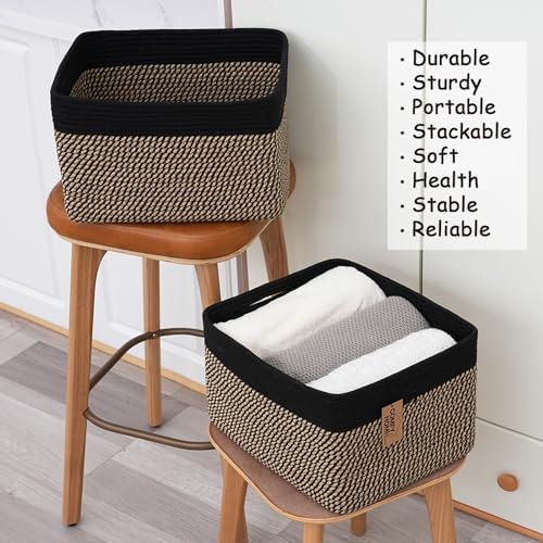 COMFY-HOMI 3PACK Cotton Rope Square Basket with Handles for Shelves|Dog Toy Bin and Storage|Baby Gift|Shoe Organizer|New 13.5" x 11" x 9.5" for Living Room (Black/Jute) - Image 6