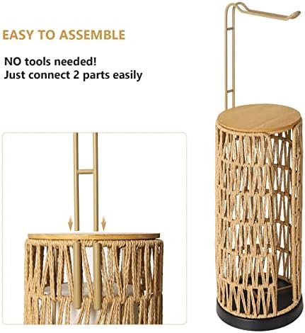 Freestanding Toilet Paper Holder with Storage,3 Rolls of Tissue Holder for Bathroom,Handmade Woven Toilet Paper Roll Holder Stand,Rattan Sturdy Boho Bathroom Decor Farmhouse Toilet Paper Storage - Image 5