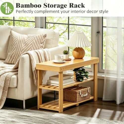 Bamboo Shoe Rack Bench 3-Tier Shoe Storage Organizer Entryway Bench for Entryway Bathroom Bedroom，Natural - Image 3