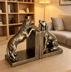 1 Pair Dog Bookends for Shelves, Retro Gold Resin Bookends for Heavy Books, Home Office Desk Decor, Golden Retriever Book Ends (Retro Gold Dog 02) - Image 3
