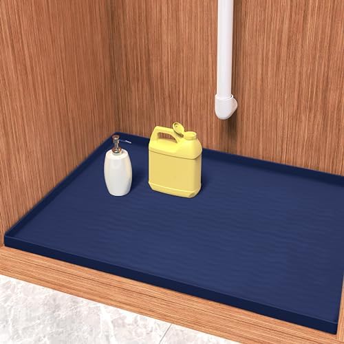 URMONA Waterproof Silicone Under Sink Mat 31'' x 22'' Shelf Liner for Kitchen and Bathroom, Cabinet and Counter Protector, Storage and Organizers, Litter Mat, Pet Cat Puppy Essentials(Navy) by URMONA