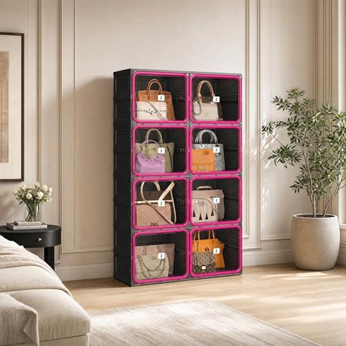 Purse Organizer for Closet, Handbag Storage, Black 4-Tier 8-Cubby - Image 3