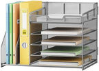 Lavatino 5-Tier Metal Mesh Desk Organizer with 2 File Holders & 7 Customizable Compartments | Paper Letter Tray for Office or Home Desk Storage | Keep Workspace Supplies Neat & Organized, Silver - Image 2