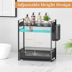 VITVITI 2 Tier Bathroom Organizer Countertop with Drawer, Metal Mesh Bathroom Counter Vanity Organizer Storage, Bath Room Sink Kitchen Spice Rack with Basket Hooks, Black - Image 3