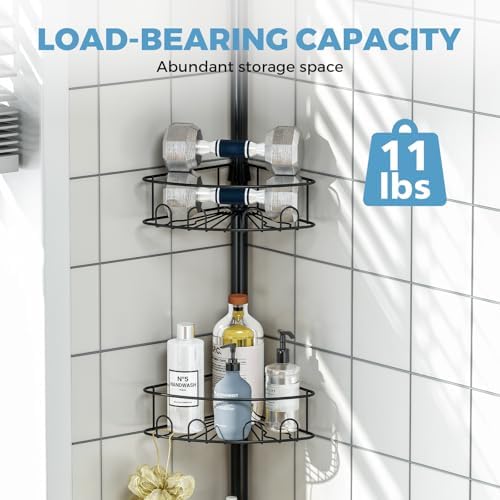 Urackify Corner Shower Caddy Tension Pole 4 Tier Shower Organizer, Black - Image 6