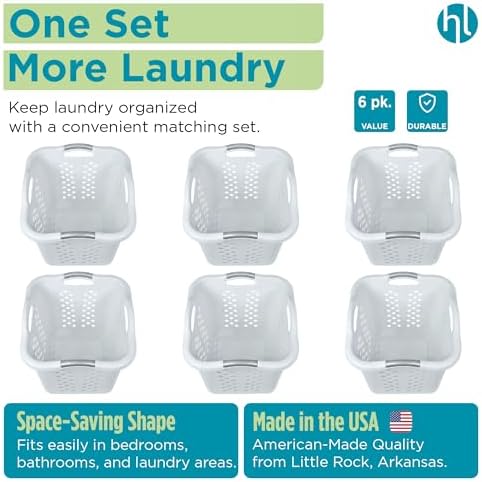 Home Logic 2 Bushel Plastic Laundry Basket Lamper, Large Laundry Hamper with Handles, Ventilated Clothes Organizer for Bedroom Bathroom Closet, 6 Pack, White - Image 6