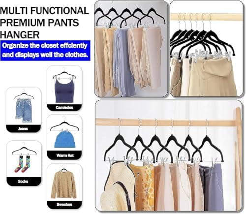 GVTECH Velvet Hangers with Clips, [24 Pack] Metal Clip Hangers for Pants - Notched Skirt Hangers for Pants, Skirts, Suit, Dresses & Shirts 360° Swivel Hook, Non Slip Felt Hanger (Beige, 24 Pack) - Image 6