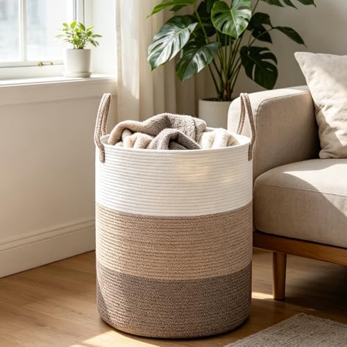 105L Extra Large Laundry Basket,Clothes Hamper with Handles- Brown - Image 3