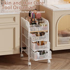 Rolling Makeup Cart Organizer with 3 Drawers, 4-Tier Narrow Floor Skincare Organizers with dividers, Vanity Organizer Cosmetics Display Cases for Makeup Brush, Hair Tool, White - Image 6