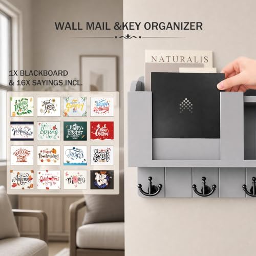 Rebee Vision Key Holder Wall Mount with Mail Organizer for Entryway, Gray - Image 4