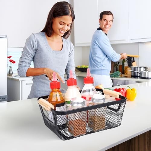 6 Pack Black Wire Basket with Wooden Handle, Storage Bins for Pantry - Image 6