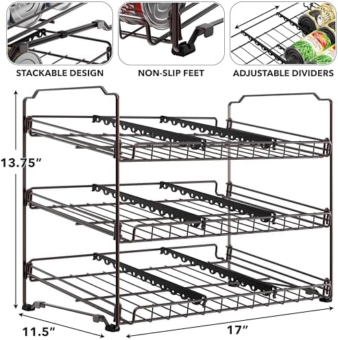 Simple Houseware 3-Tier Stackable Can Organizer Rack Hold 36 Cans, Bronze - Image 3
