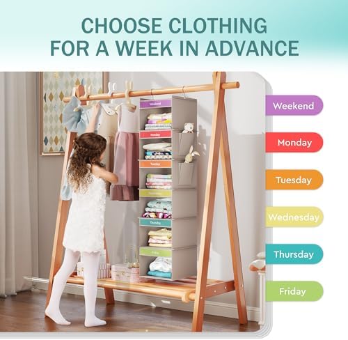 YOUDENOVA Weekly Clothes Organizer for Kids, Hanging Closet Organizer, Grey - Image 5