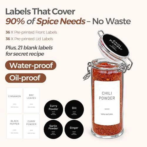 ComSaf Small Glass Spice Jars with Airtight Lids 4 oz 12 Pack with Labels - Image 4