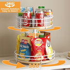 2 Tier Lazy Susan with Adjustable Height and Metal Divider Design, White - Image 2