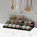 Jojocross Spice Rack Organizer for Cabinet, 3 Tier Expandable Spices Storage, Great for Kitchen Cabinets, Cupboard,Pantry and Countertop More 2 Packs/Black - Image 2