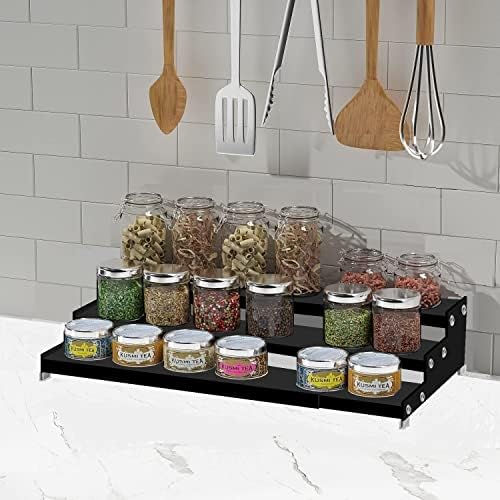 Jojocross Spice Rack Organizer for Cabinet, 3 Tier Expandable Spices Storage, Great for Kitchen Cabinets, Cupboard,Pantry and Countertop More 2 Packs/Black - Image 2