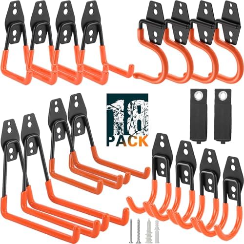 18 Pack Heavy Duty Garage Hooks, Utility Wall Mounted Storage System, with Anti-Slip Coating Hanger, for Hanging Power and Garden Tools, Ladders, Bikes, Ropes and Bulk Items by LUPYJI