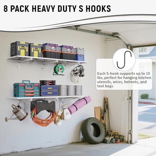 2 Pack Garage Wall Shelving, 46" x 12.5" Heavy Duty Storage Racks, Garage Shelves Wall Mounted with 8 Hooks, 320 LBS Capacity Floating Metal Shelf Organizer for Laundry Room, Basement, Workshop - Image 6
