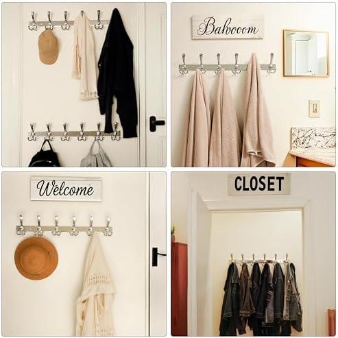 Dseap Coat Rack Wall Mount 24 Inch, Heavy Duty 12-Gauge Base vs Flimsy 1mm, Double-Thick Solid Anti-Snap Hooks, Stainless Steel 6-Hook Hanger Organizer for Clothes Hat Closet Entryway, Chromed - Image 6