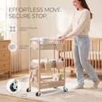 3 Tier Heavy Duty Metal Rolling Utility Cart Organizer with Wheels, Beige - Image 4