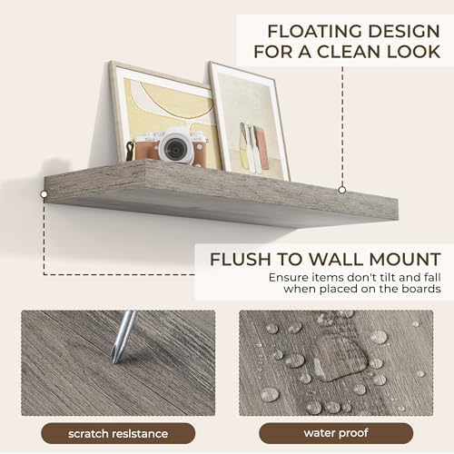 RICHFOCUS 36Inch Floating Shelves for Wall 2Pack, Grey, 8" Deep - Image 6