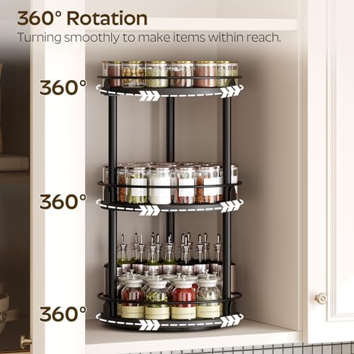 YATINEY 3-Tier Lazy Susan Organizer, Rotating Spice Rack, Spinning Organizer, Industrial Turntable Spice Rack Organizer for Cabinet, Kitchen Countertop, Pantry, Black SR23BK - Image 2