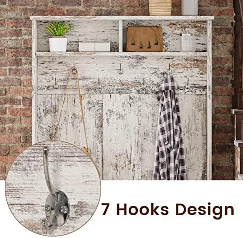 Itaar Hall Tree, Storage Bench, Shoe Rack for Entryway, Hall Tree with Bench and Adjustable Shoe Storage, Vintage White - Image 3