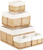 Vagusicc Wicker Storage Basket, Hand-Woven Paper Rope Wicker Baskets, Rectangular Small Wicke Baskets for Organizing, Cube Storage Bins for Closet/Clothes/Dresser, Natural, 5-Pack by Vagusicc