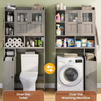 Itaar Over The Toilet Storage Cabinet, Over Toilet Bathroom Organizer with Glass Doors & Toilet Paper Holder Stand, Home Space-Saving Toilet Rack, for Bathroom, Restroom, Laundry, Grey - Image 5