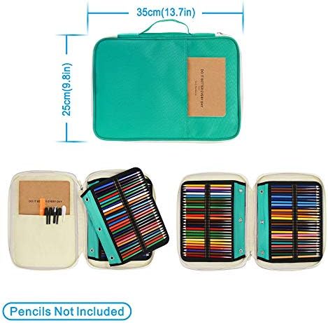 YOUSHARES 200 + 16 Slots Pencil Case & Extra Pencil Layer Holder - Bundle for Prismacolor Watercolor Pencils, Crayola Colored Pencils, Marco Pens and Cosmetic Brush (216 slots Green) - Image 4