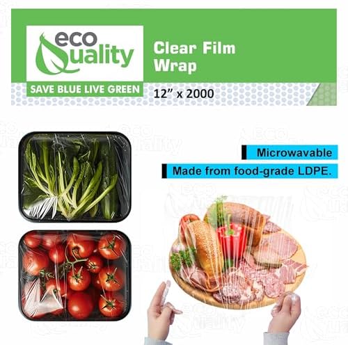 12 Inch x 2000 Feet Plastic Film Roll – Clear Food Wrap Roll Commercial Plastic Wrap Film Cutter Box Food Service Packaging Wrap for Restaurants, Kitchen, Travel, Catering, Party and Events (9) - Image 2