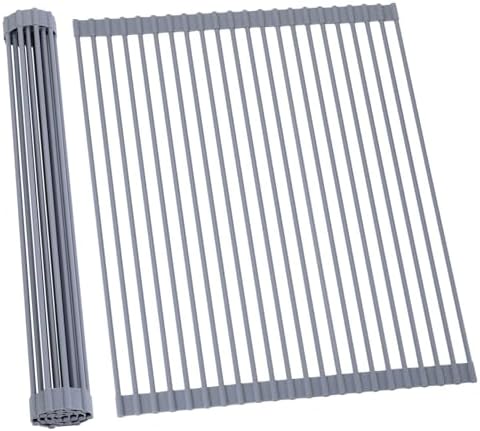 Ohuhu Sink Drying Rack, 20.5" W x 16.1" L Over The Sink Roll-Up Dish Drainer - Rolling Foldable Sink Accessories Heat-Resistant Mat Anti-Slip Silicone Coated Multipurpose for Kitchen Counter by Ohuhu