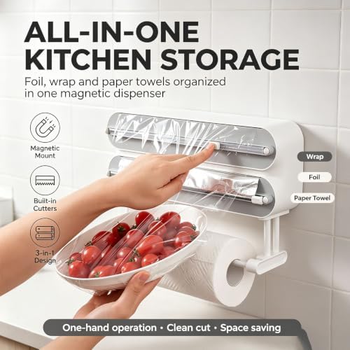 Magnetic Foil and Plastic Wrap Organizer, Magneti Food Wrap Dispenser，White - Image 2