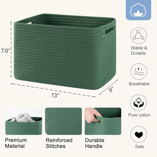 4 Pack Storage Baskets for Organizing, Woven Baskets for Shelves - Perfect for Toys, Books, Towels, and Clothes, Durable Gift Basket Bins Toy Storage, 12.7''L x9''W x7.8''H, Green - Image 3