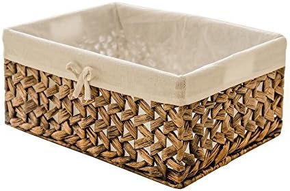 Rectangular Woven Seagrass Storage Bins with Handle,Kingwillow. (water hyacinth, Medium) by KINGWILLOW