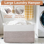 75L Large Blanket Storage Basket with Handles - White & Brown - Image 5