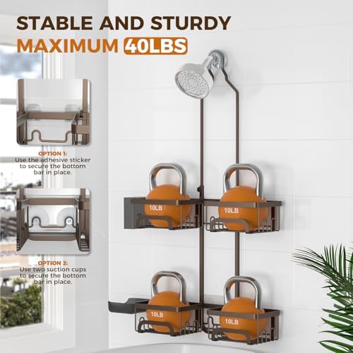 REINHARDT Split Shower Caddy Hanging for Handheld Showerheads, Bronze - Image 4
