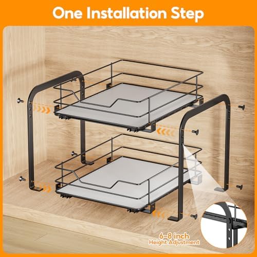 Pull Out Spice Rack Organizer for Cabinet, Height Adjustable Spice Organization for Cabinet, Metal Slide Out Spice Racks Heavy Duty Vertical Spice Rack for Cabinet, 13.58''Wx10.5''Dx9.5''H, 2 Tier - Image 4