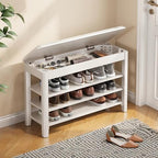 IUNVR Shoe Rack Bench Seat Rubberwood 3-Tier Wooden Storage Bench 550lbs Compact Mid-Century Modern Design for Entryway, Hallway, Closet, Front Door Entrance, Foyer by IUNVR