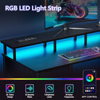 Korfile 47 Inch Computer Gaming Desk with Power Outlets & LED Lights Reversible Home Office Desk with Adjustable 5 Fabric Storage Drawers for Working Writing Study, Carbon Fiber Black - Image 4